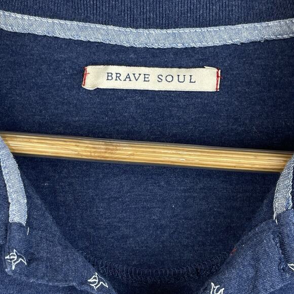 Brave Soul London Mens Small Birds Print Midnight Blue Polo Shirt Preppy Geeky - Picture 4 of 12